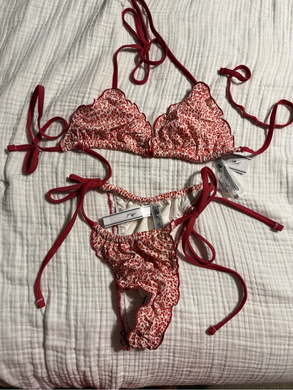 Frankie’s Bikinis x PINK Victoria's Secret Red Leopard Print Bikini NWT